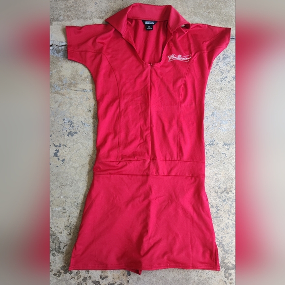 Budweiser Dresses & Skirts - Vintage Budweiser Red One‎ Piece Romper Promo Girl Costume Dress XL Stretch